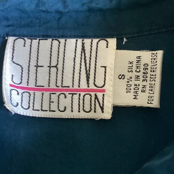 VTG Sterling Collection Silk Button-Up Blouse Sz S Blue #118M - Picture 5 of 6